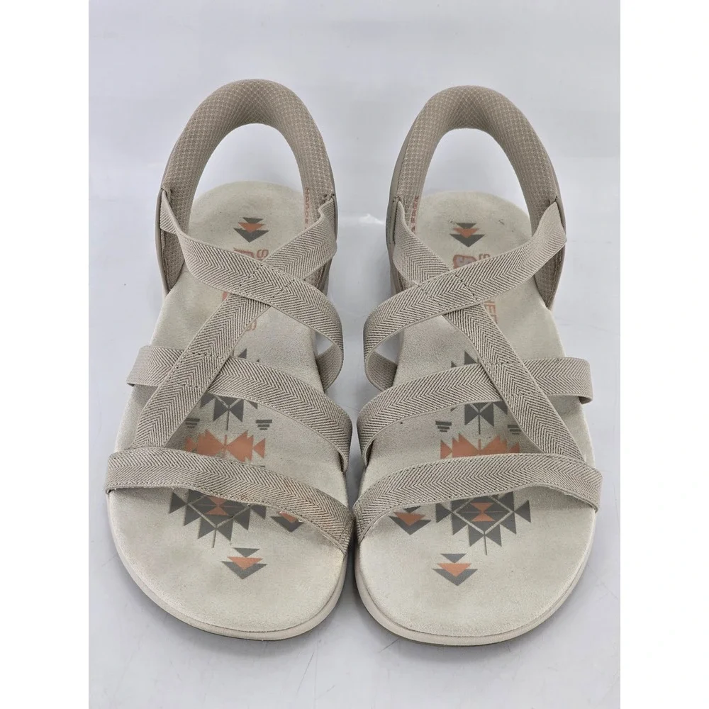 Skechers Slip-ins Reggae Slim Sandals Womens 11 Taupe Strappy Aztec -Excellent
